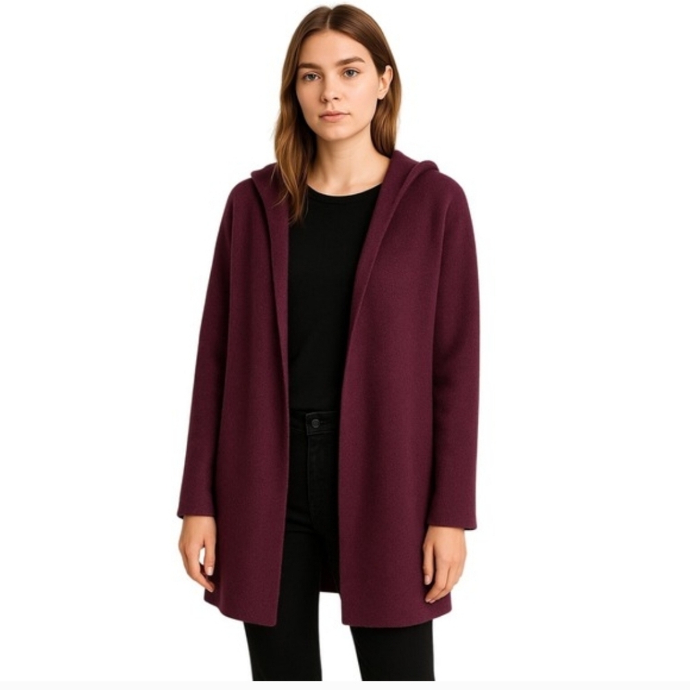 VINCE Wool Yak Cardigan Hoodie L Eggplant Knit Sweater Minimalist Lagencore
